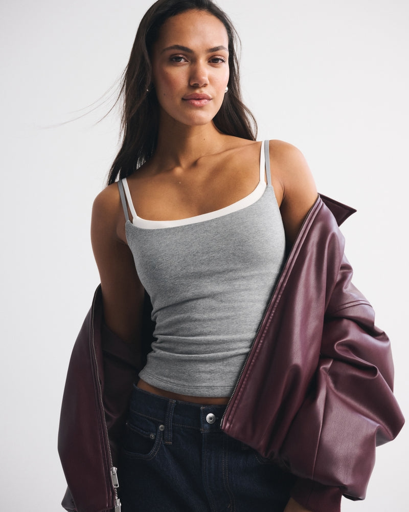 Maggie's Aurora double-layered seamless cami in heather grey, front view