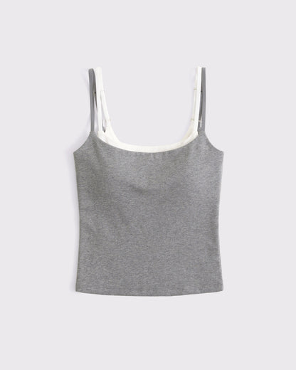 Seamless cotton fabric and square neckline detail on Maggie's Aurora cami in heather grey
