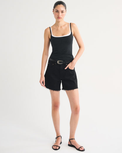 Maggie's Aurora double-layered seamless cami in black, side view