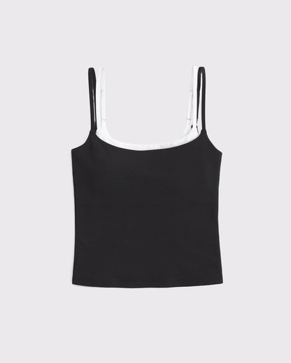 Seamless cotton fabric and square neckline detail on Maggie's Aurora cami in black