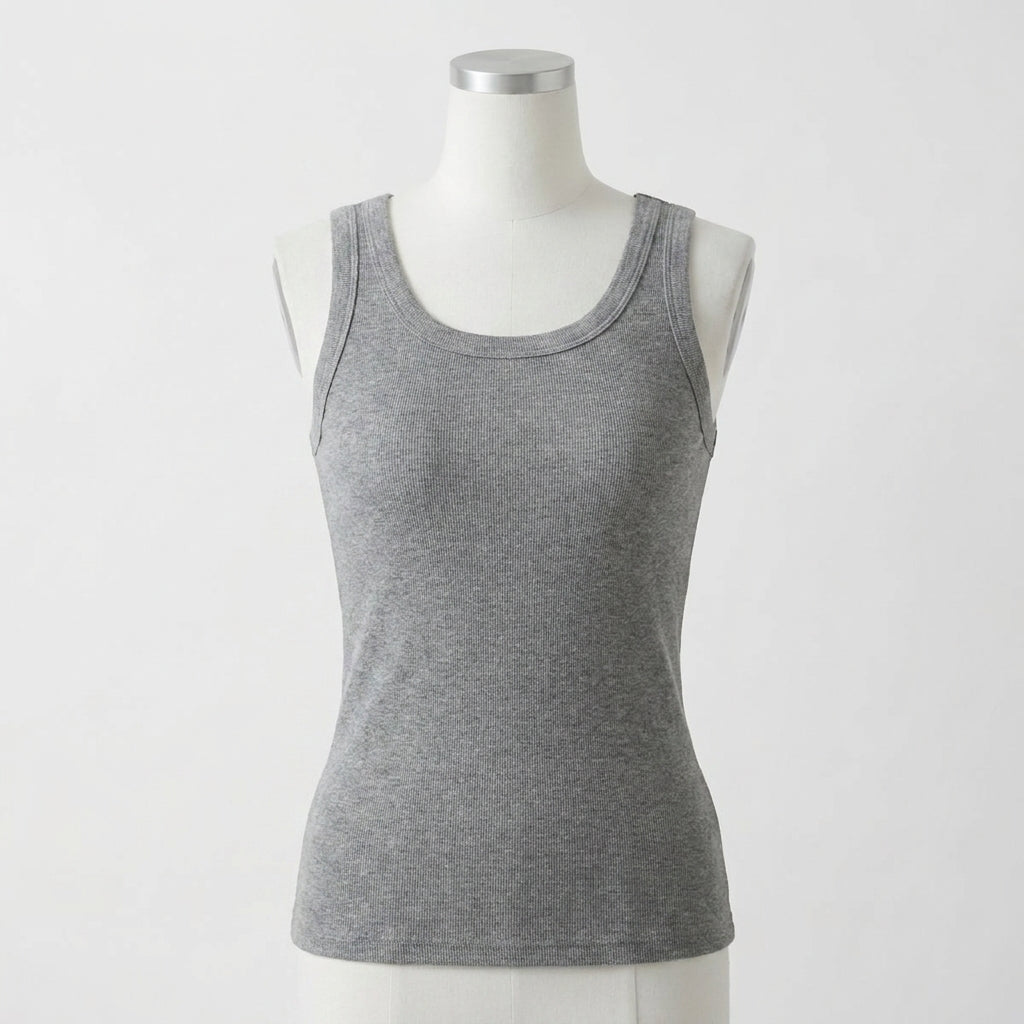 Maggie's ribbed cotton built-in bra tank in gray