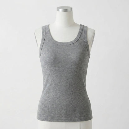 Maggie's ribbed cotton built-in bra tank in gray