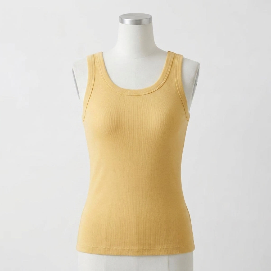 Maggie's ribbed cotton built-in bra tank in yellow