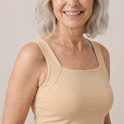 Maggie's built-in bra comfort tank worn without a bra
