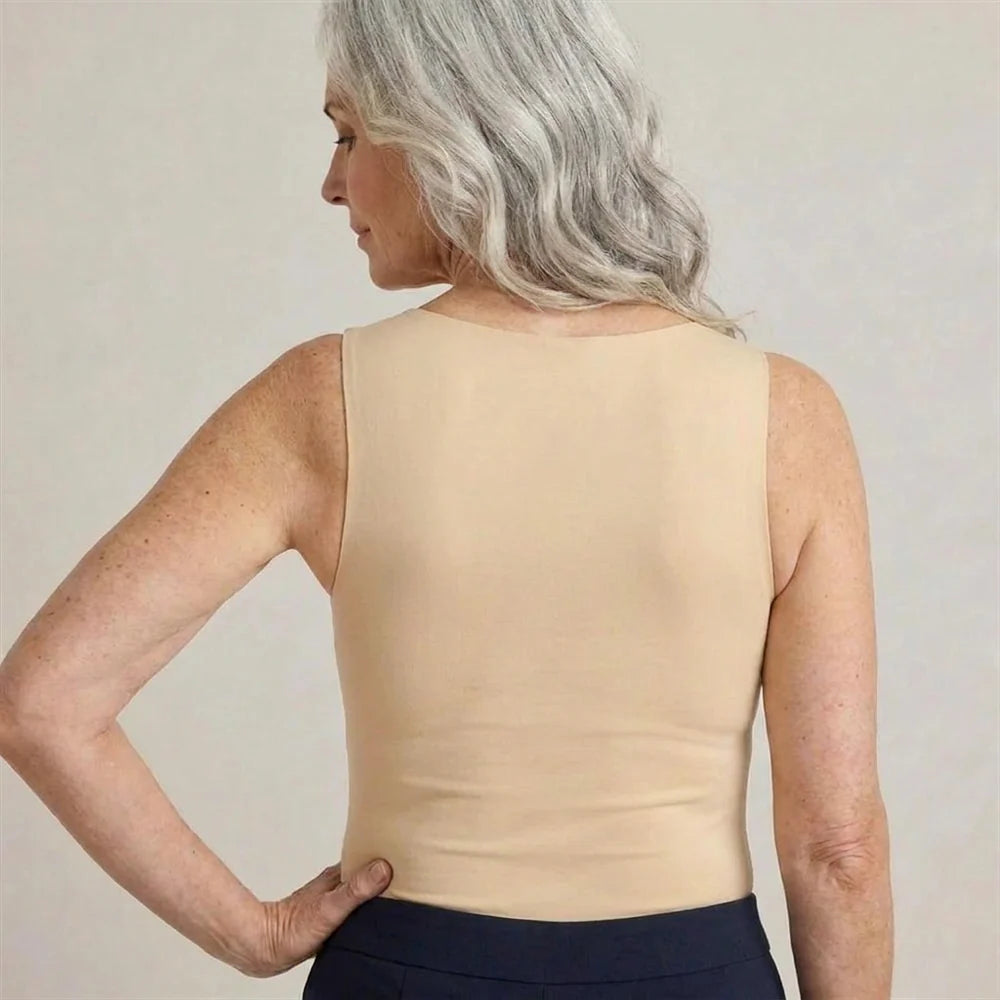 Close-up of the built-in shelf bra inside Maggie's comfort tank