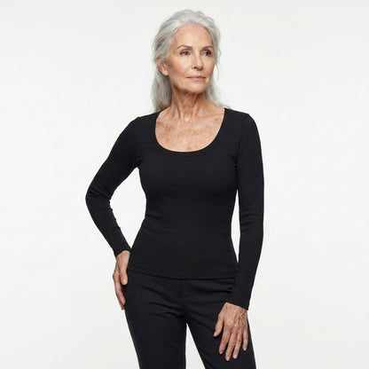 Maggie's ribbed long-sleeve top with built-in bra in black