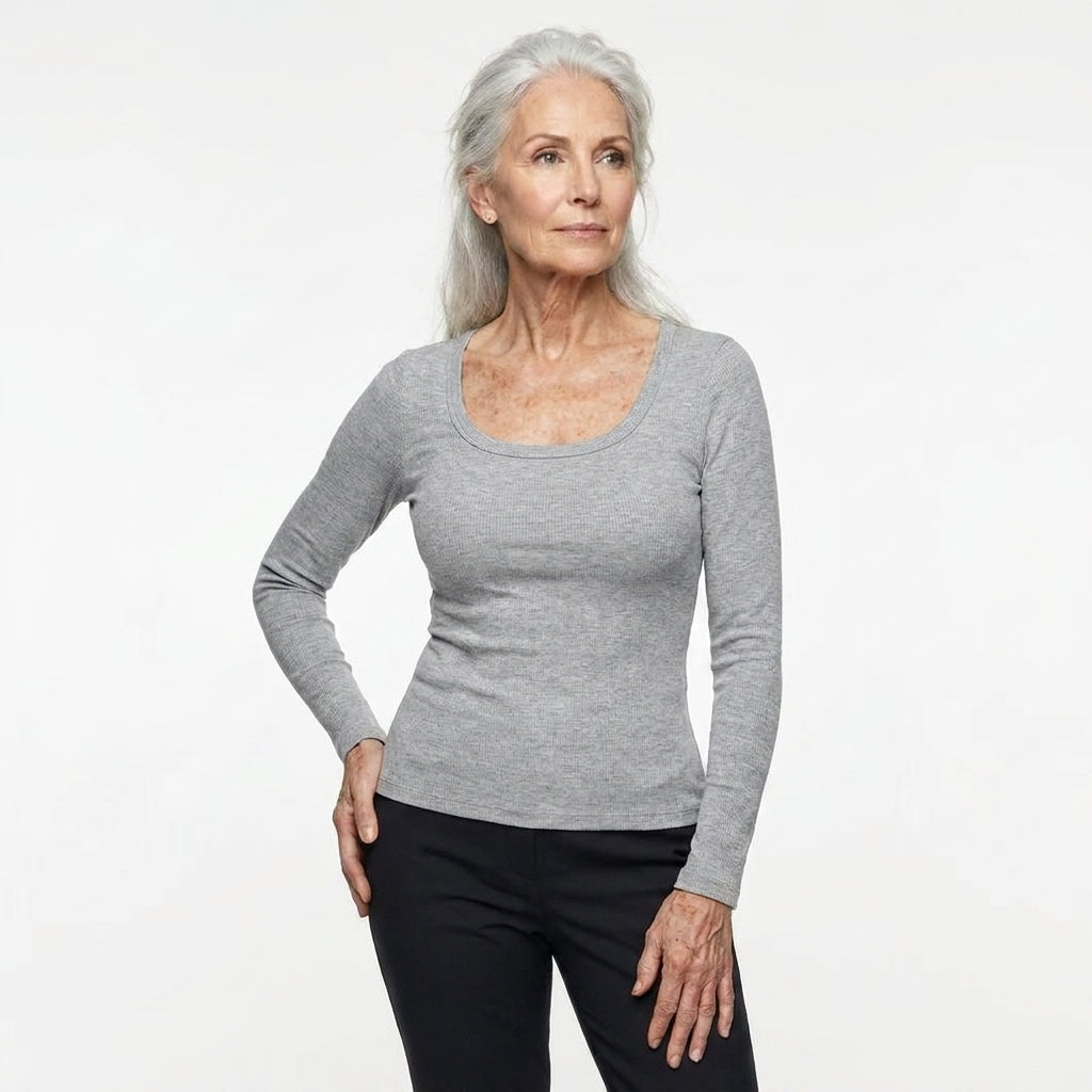 Maggie's ribbed long-sleeve top with built-in bra in grey